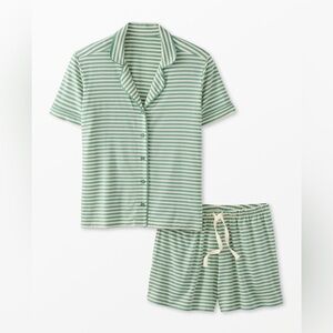 Women's Short Sleeve Pajama Set in HannaSoft™ - Green Striped Size Medium